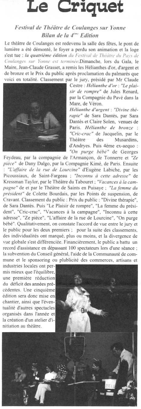 Article Criquet 06.2009 - Festival Coulanges - LePlaisir de rompre